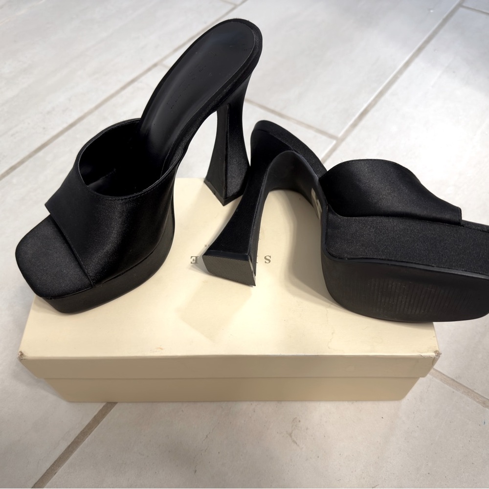 Meshki Black Satin Heels - Picture 3 of 3